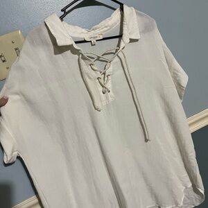 Umgee Cream Lace-Up Blouse